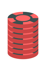 Flat stack of poker chips in red and black colors. Casino game piece for poker or boardgame. Rectangular table counter element, money concept, isolated flat style graphic, used in gambling, tabletop