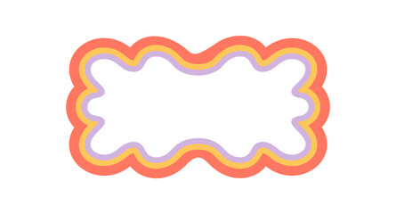 Groovy wavy retro rectangle frame border with scallop outline. Funky y2k element and graphic edge in orange and purple color, modern background for playful design creative artwork.