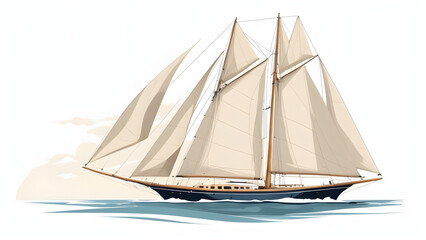 Detailed Vector Art of a Classic Two-Masted Schooner Yacht Sailing on the Open Water