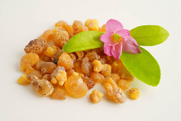 Frankincense or olibanum aromatic resin used in incense and perfumes.