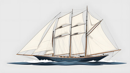 Elegance on the Waves A Traditional Wooden Sailing Boat Vector Illustration, Full Side View