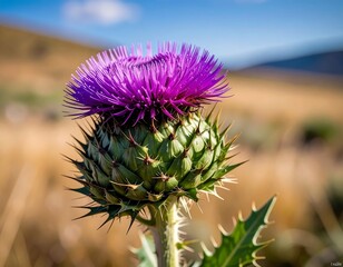 Purple Thistle Bloom in a Mountain Meadow.