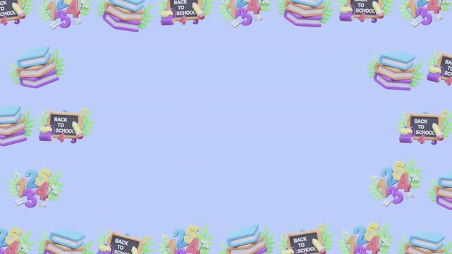 4K Cute Back to School 3D Cartoon Frame Loop Animation