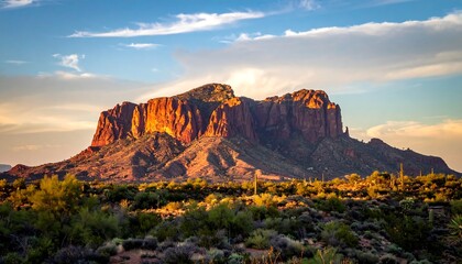 Superstition Mountains Golden Hour Glow - Arizonas Majestic Landscape.