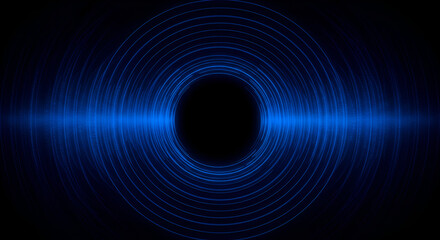 Abstract blue concentric circles on black background, technology concept