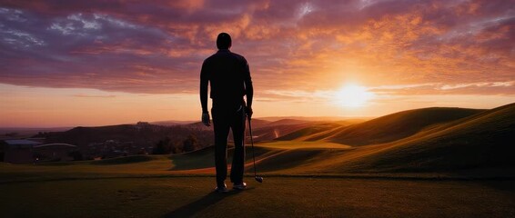 Experience the thrill of golfing at sunset with this dynamic video sequence of a golfer teeing off, perfect for sports or leisure content