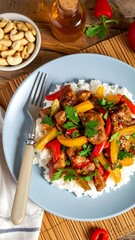 Delicious Stir-Fry with Rice and Cashews - A Vibrant Culinary Delight.