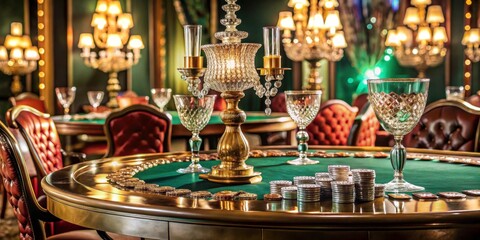 Elegant casino table with glittering crystals and fine china, sophisticated decor, luxury