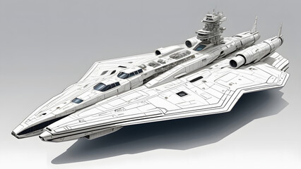 Advanced Starship Technology Vector Art of a Highly Detailed, Multi-Engine Space Combat or Transport Craft