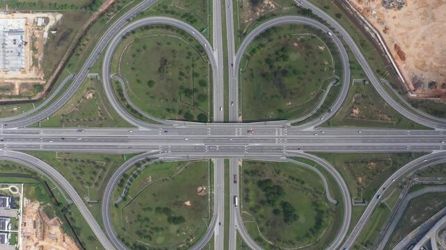 Freeway cloverleaf interchange at Batu Kawan, Penang, Malaysia.

