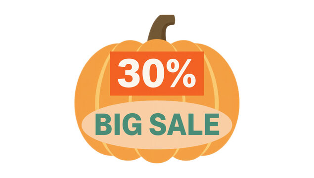 Autumnal pumpkin graphic with a 30% Big Sale banner, a digital illustration for Halloween and seasonal promotions