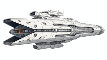 Science Fiction Space Carrier Detailed Graphic Rendering of a Military or Civilian Galactic Cruiser