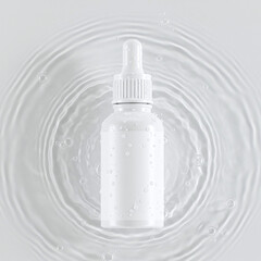 White Dropper Bottle Mockup with Water Ripples Skincare Product
