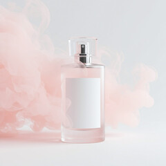 Elegant Perfume Bottle Mockup with Blank Label and Pink Smoke Effect