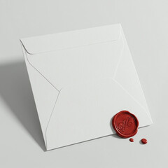 Classic White Paper Envelope Mockup with Red Wax Seal Stamp