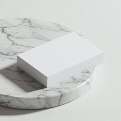 Stack of Blank White Business Cards Mockup on Round Marble Tray
