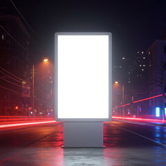 Vertical Digital Billboard Mockup at Night with City Traffic Lights