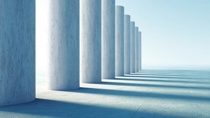 Fototapeta premium Serene Perspective of Abstract Columns Casting Shadows Beneath Soft Light in Minimalistic Artistic Setting Representing Space and Depth