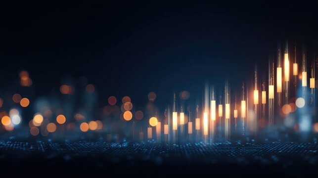 A digital visualization of fluctuating data with glowing bars and a dynamic background, representing financial growth or statistical analysis.