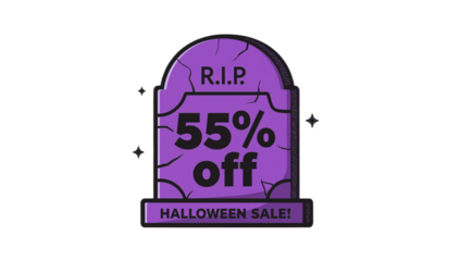 Tombstone Halloween Sale 55% Off - Spooky Purple Marketing Graphic