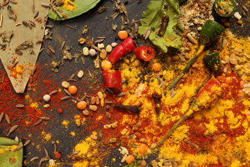 Vibrant Spice Mix Scene With Turmeric, Chili, Seeds, And Aromatic Flavor For Cooking