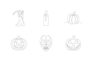 Fototapeta premium Halloween icons grim reaper candle skull pumpkins scythe