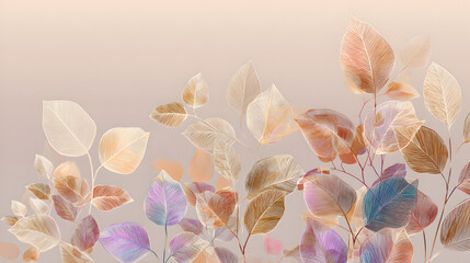 diseño de ramas con hojas de colores traslucidos sobre un fondo liso para diseño de plantilla decorativa 