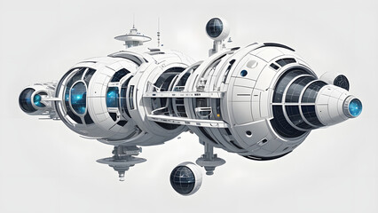The Nexus Hub Detailed Illustration of a White Sci-Fi Deep-Space Habitat or Research Platform