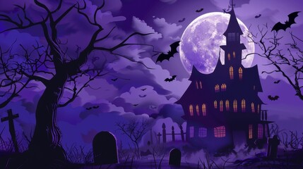 Fototapeta premium Halloween Haunted House Scene: Crafting Spooky, Immersive Atmospheres with Creepy Decor, Dim Lighting, and Themed Props – Featuring Ghostly Silhouettes, Cracked Walls, Hanging Cobwebs, and Eerie Sound