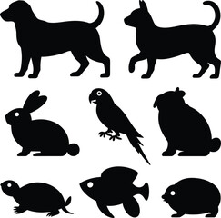 Obraz premium Diverse animal silhouettes collection rabbit parrot
