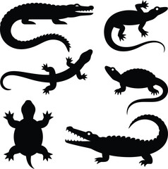 Fototapeta premium Reptile silhouettes bundle alligator crocodile