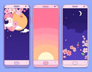 Three Phone Wallpapers with Nature-Inspired Designs and Pastel Colors.