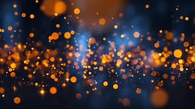 Abstract image of glowing, blurred golden orbs floating against a dark blue background