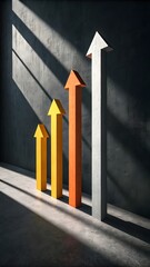 Colorful Rising Arrows Representing Business Growth And Financial Success Under Bright Light In Modern Room