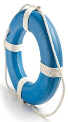 Blue Lifebuoy Ring With White Rope Isolated On White Background Symbol Of Safety Rescue And Maritime Equipment