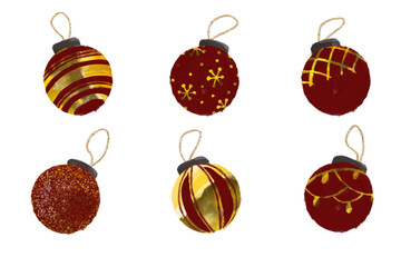 クリスマスオーナメントの水彩イラスト素材