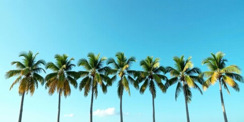 Serene Row of Palm Trees Against a Vivid Azure Sky, Evoking Feelings of Tranquility and Tropical Escape