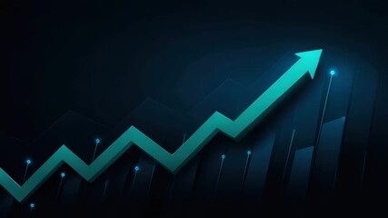 Blue arrow graph business growth financial chart upward trend data analysis success concept digital background dark theme glowing points abstract design rising financial increase digital chart - Powered by Adobe