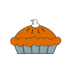 Brown pie in a grey tray with whipped cream thanksgiving food clip art