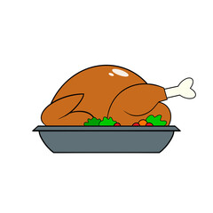 Brown turkey in a cooking tray thanksgiving dinner clip art