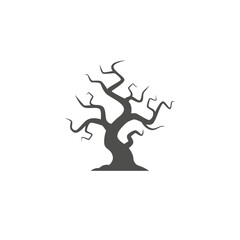 Bold Gray Silhouette of a Spooky Dead Tree with Twisted Bare Branches: Vector Graphic for Halloween, Horror, Nature, Autumn, and Gothic Landscape Concepts.