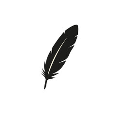 Bold Black Silhouette Feather Icon with Highlighted Quill: Vector Symbol for Writing, Literature, Lightness, Nature, Creativity, and Free Spirit Concepts.