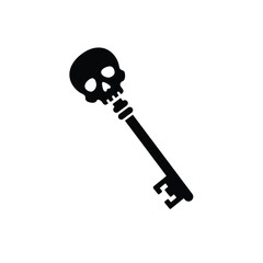 Bold Black Silhouette Skeleton Key with a Skull Head: Vector Symbol for Gothic Mystery, Secrets, Halloween, Death, Occultism, and Exclusive Access
