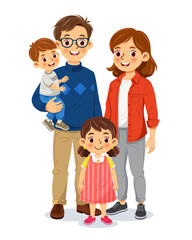 Portrait of happy family with father, mother, and two young children