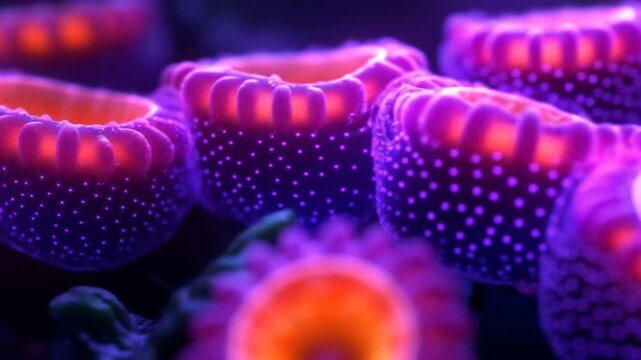 Glowing coral polyps macro underwater view vibrant colors and details