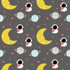 Cute Astronaut and Planet Seamless Pattern for Wrapping Paper or Fabric
