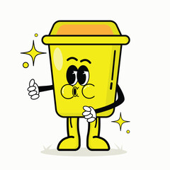 Yellow Trash Bin Character with Funny Expressions