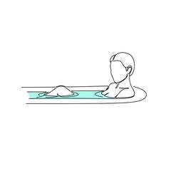 Vector art of a simple line drawing of a person bathing in a bathtub, with a small mound of water in the foreground, suggesting relaxation and selfcare