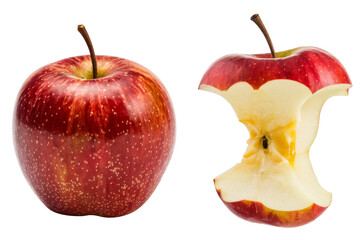 red apple and apple core isolated on white background.