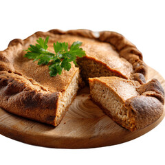 Open rye pie with filling from potato or millet or rice. Traditional rustic karelian finnish pastry [Transparent Background PNG]